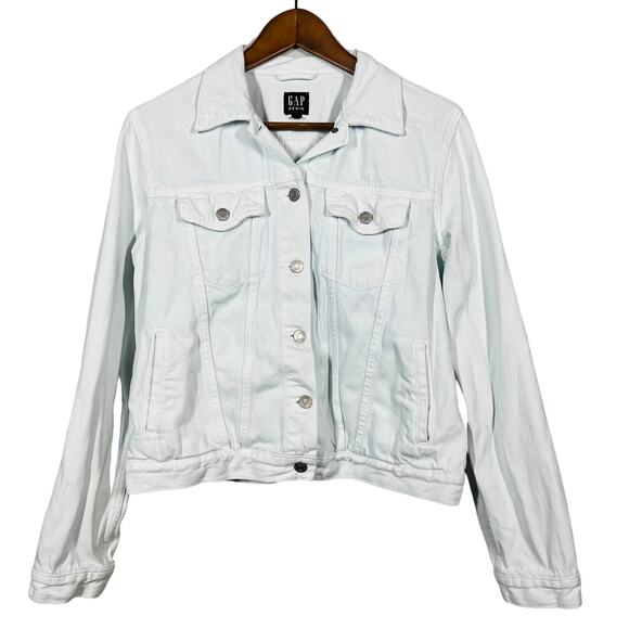 Gap Icon Jacket Optic White Acid Wash Denim Jean Button - L - Picture 1 of 4